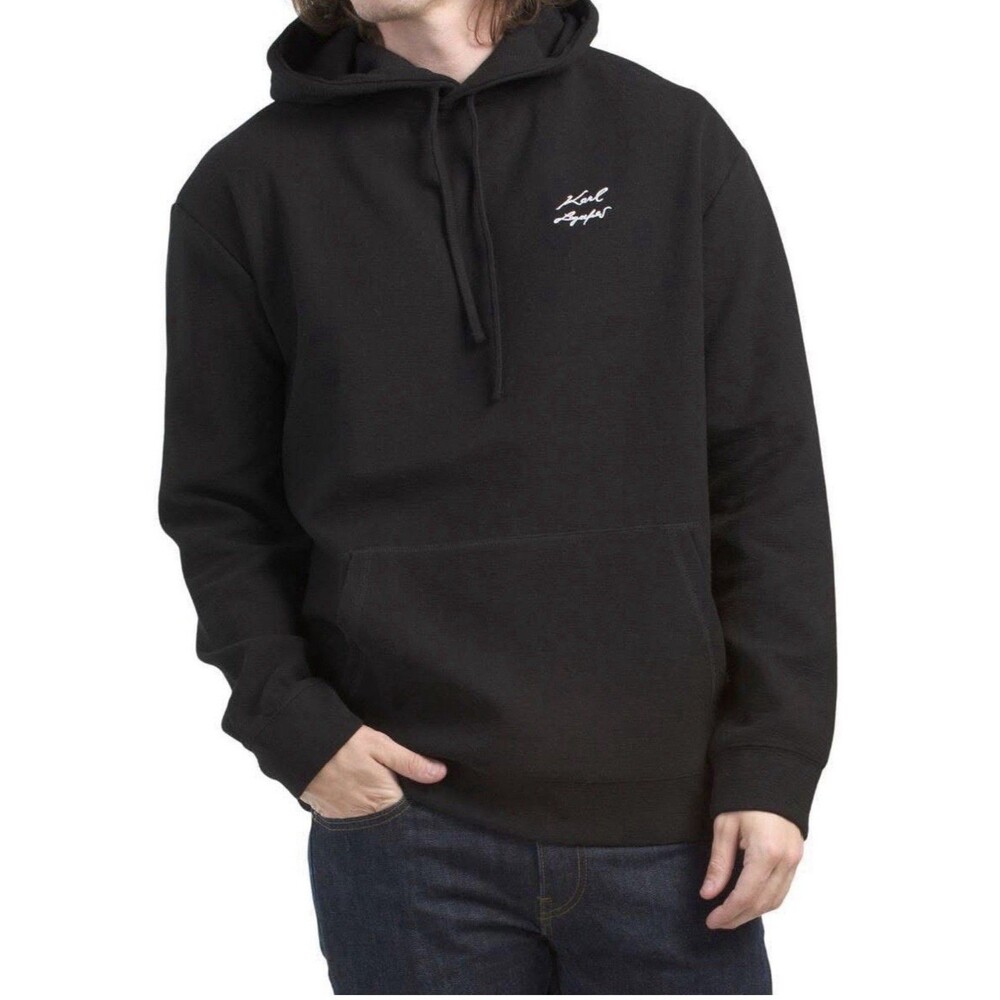 Karl Lagerfeld Men’s Textured Pull-On Hoodie Sweatshirt Signature Logo Black M